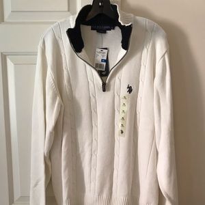 US POLO ASSN. White Sweater with Black Accents